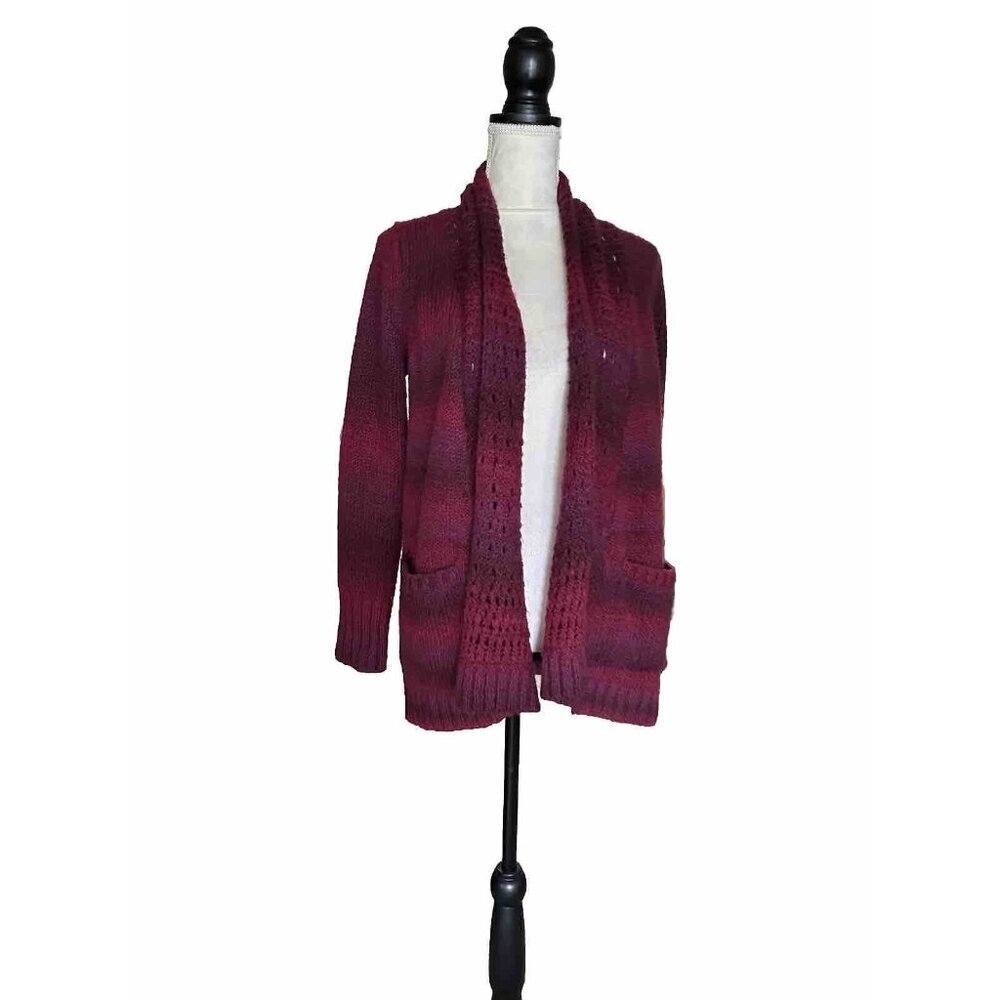 Eddie Bauer Open Cadigan Size S Maroon Long Sleeve Open Front Knit Pockets